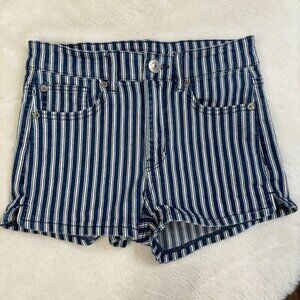 American Eagle Shorts 2 Blue White Striped Stretch Denim High-Rise Shortie